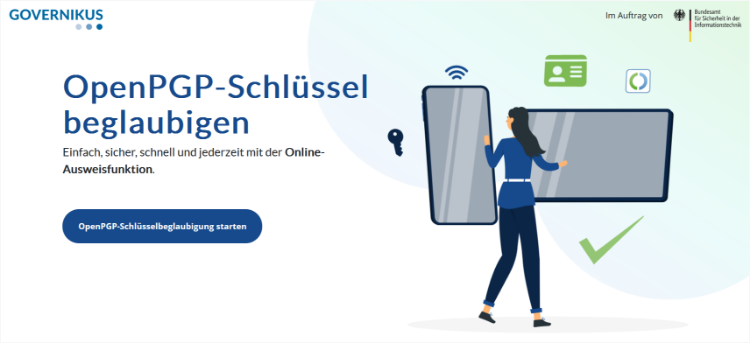 Screenshot Startseite für die Beglaubigung des PGP-Schlüssels